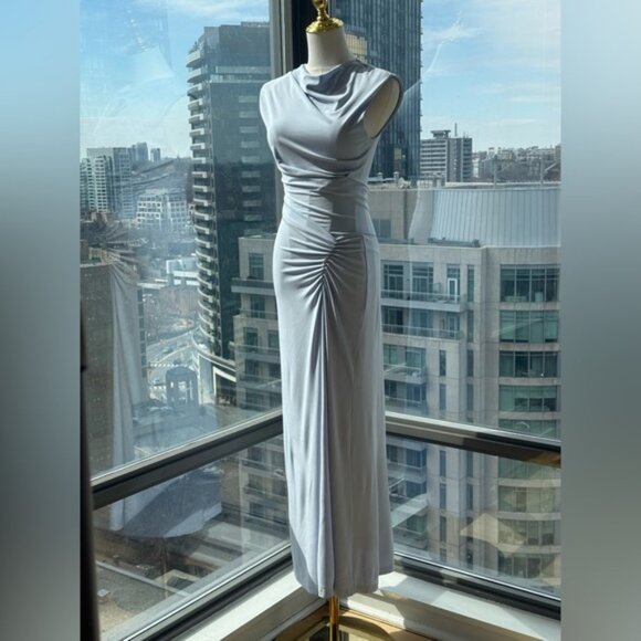 🆕 SIMKHAI 🧿 NWOT Acacia Draped Ruched Jersey Midi Dress, Blue Haze - Sz XS - Picture 7 of 15